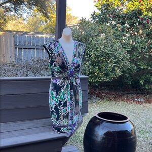 Vintage Cache Black and Purple Swirl Mini Dress